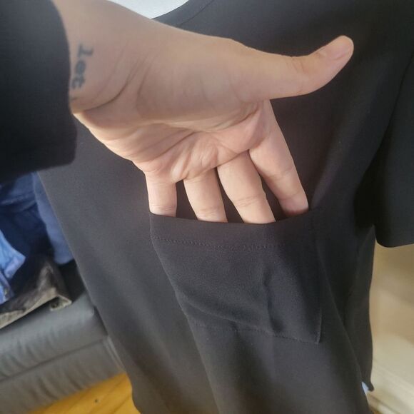 Nordstrom Lush Black Chiffon Short Sleeve Work Shirt Small - Picture 3 of 6